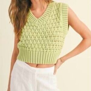 Miou Muse Lime Green Chunky Knit Sweater Vest Size M Cottagecore Preppy